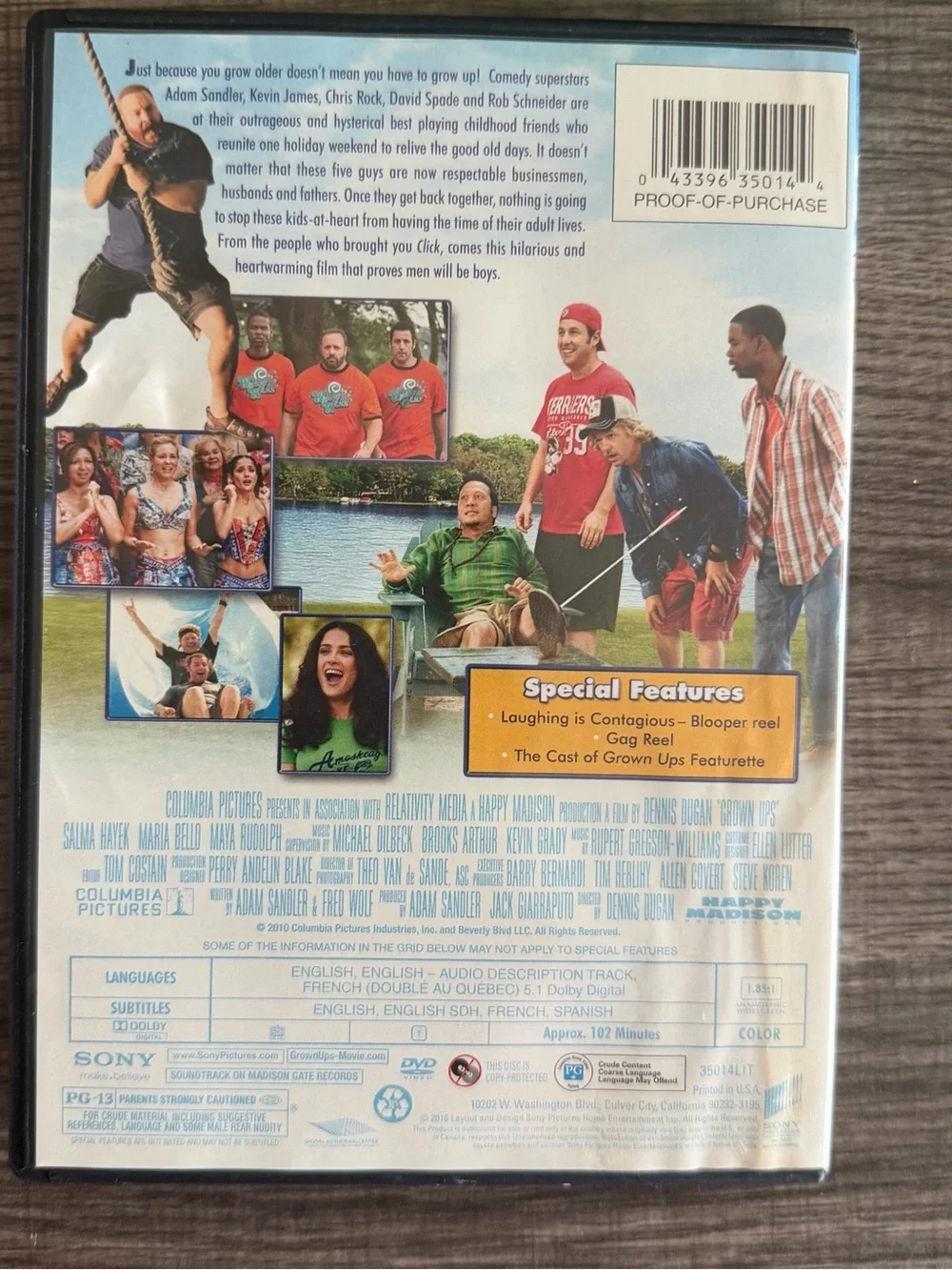 Sony Grown Ups DVD Back Cover - Blue, Red & Green